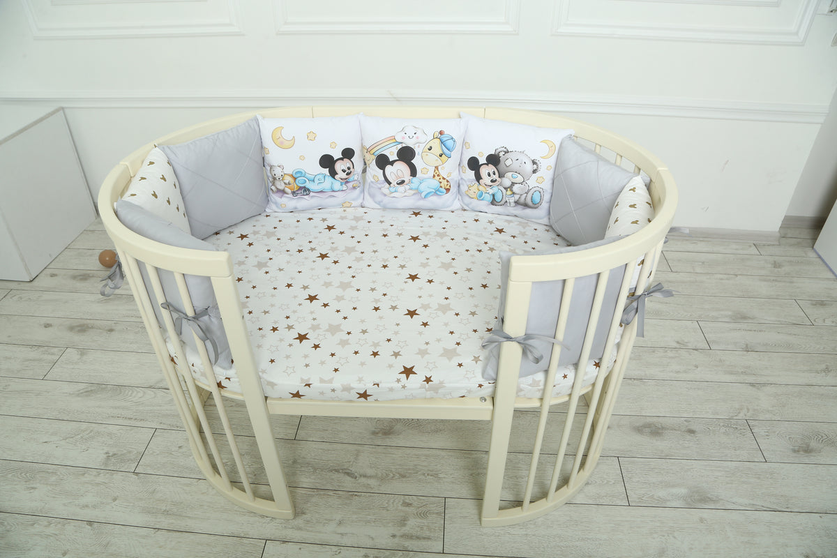 Cuna Transformable 12-en-1 con Colchón y Set Textil “Mickey”