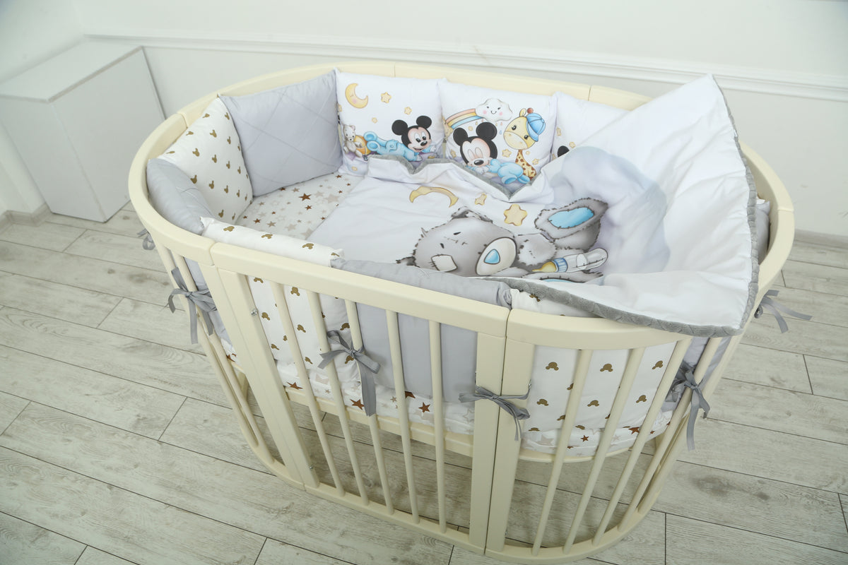 Cuna Transformable 12-en-1 con Colchón y Set Textil “Mickey”