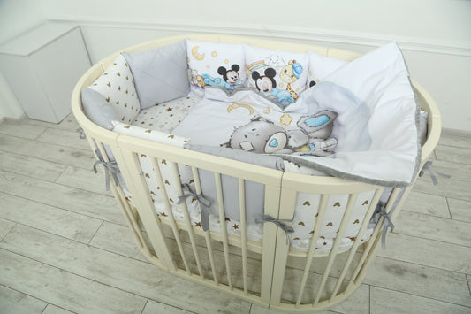 Cuna Transformable 12-en-1 con Colchón y Set Textil “Mickey”